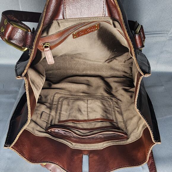 Kate Landry Large Tote Bag Leather Chocolate Brown Brass Links Flap Turn Lock - Picture 4 of 10